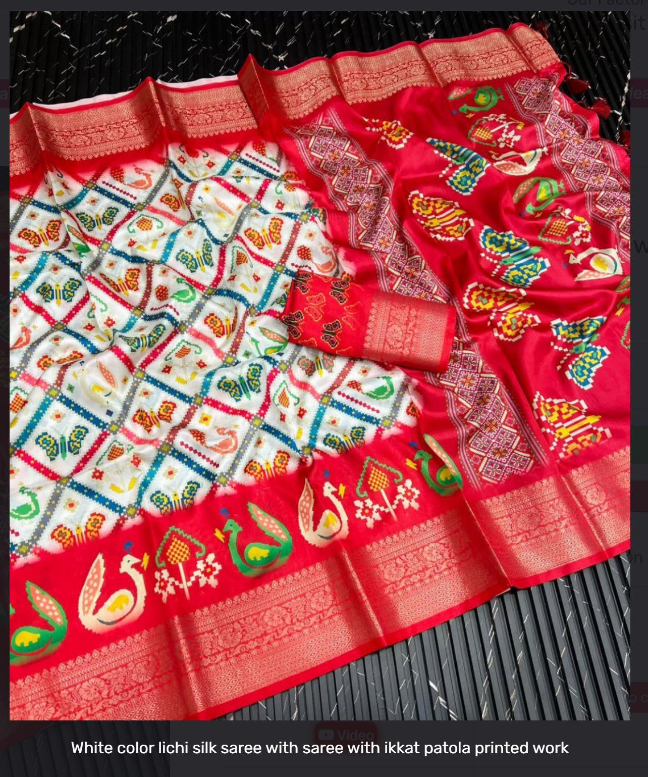 White color lichi silk saree with ikkat patola work with ready made blouse