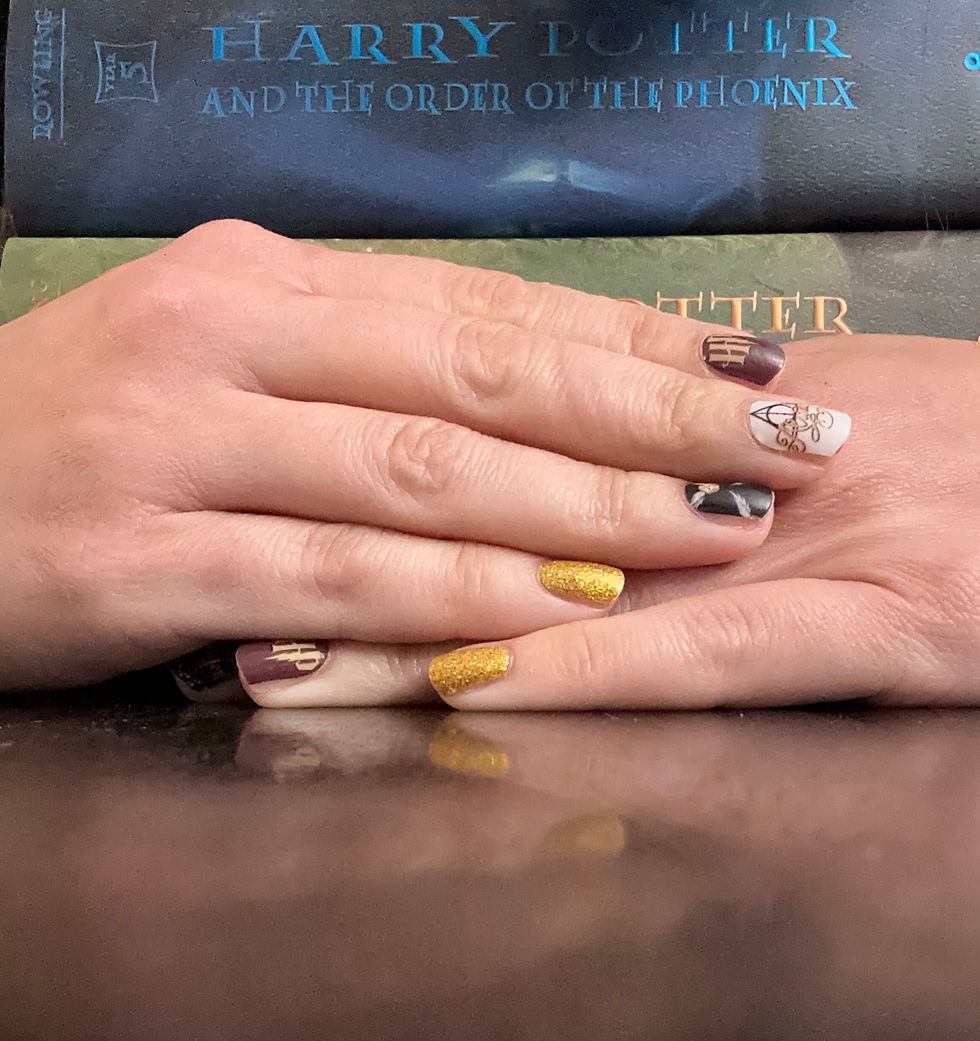 Thumbnail: Mischief Managed wizard nail wraps – magical nails with spell patterns, owls and glitter