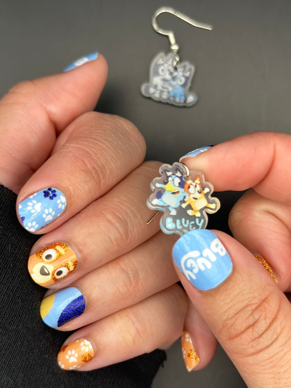 Thumbnail: Blue heeler dog-inspired nail wraps with soft polish finish
