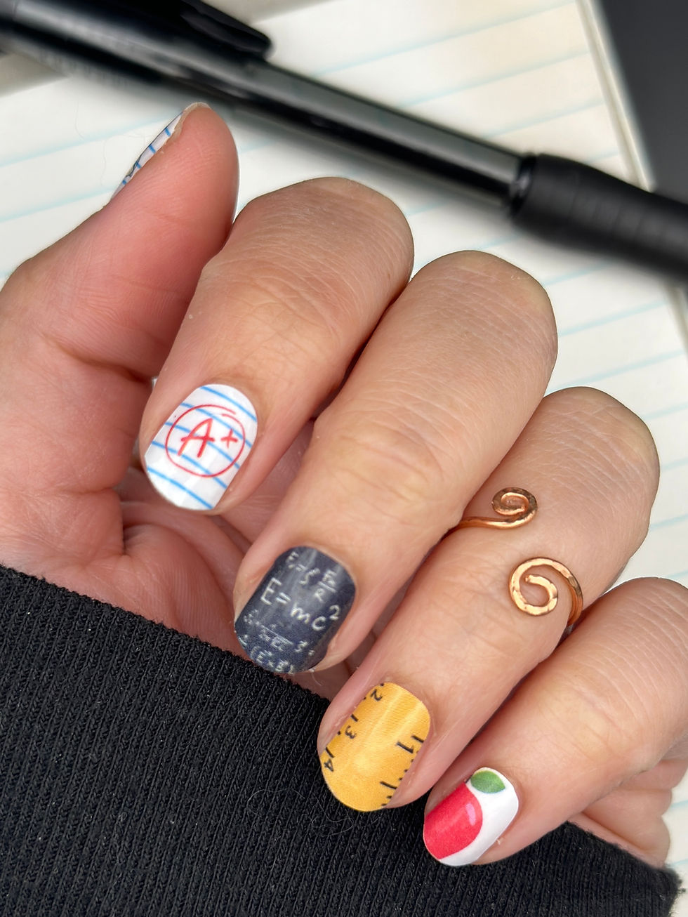 Thumbnail: Giftable teacher nail wraps with apple patterns and school supplies