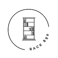 "Rack 890" Logo: A circle with the business name, surrounding a bookshelf