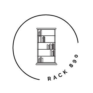 "Rack 890" Logo: A circle with the business name, surrounding a bookshelf