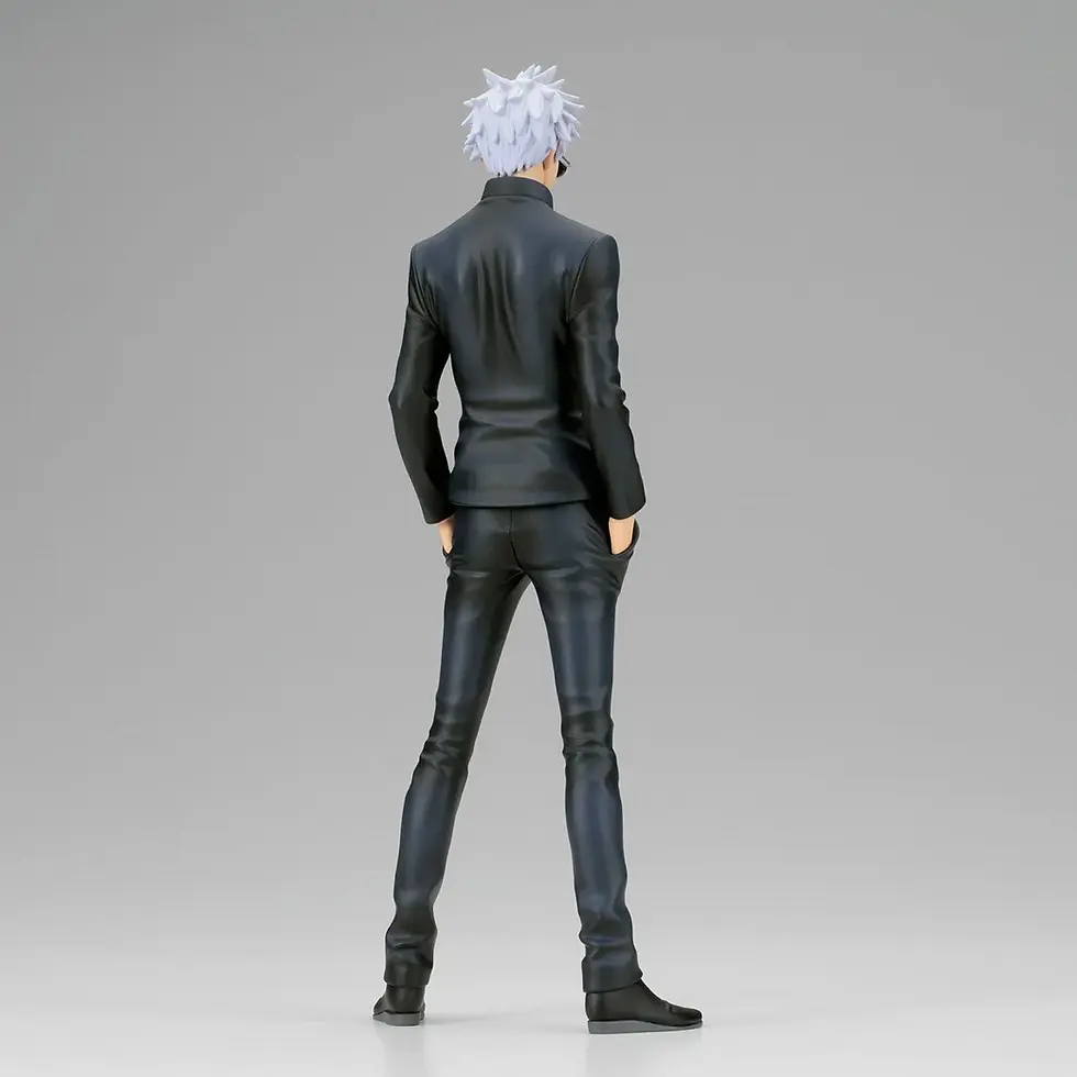Thumbnail: Anime figure of Gojo Satoru with white hair and black outfit.