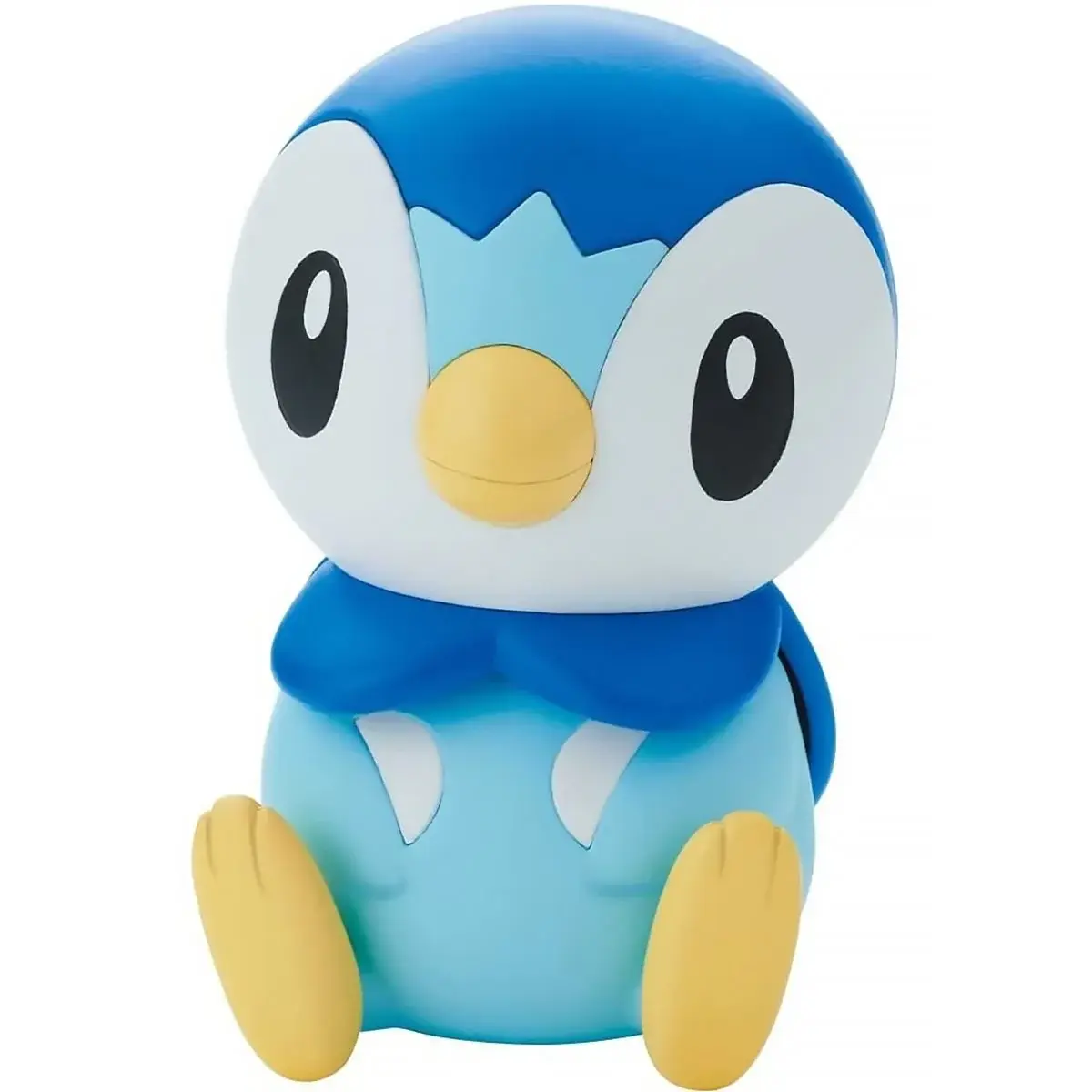 A cute Piplup figure, Pokemon character, in a sitting position, blue and yellow.