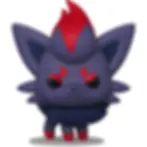 Funko Pop! Zorua vinyl figure stands on a white base, showcasing vibrant colors.