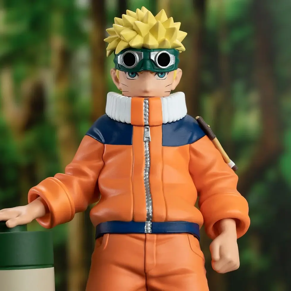 Thumbnail: Naruto Uzumaki action figure wearing goggles and orange jacket in forest setting.