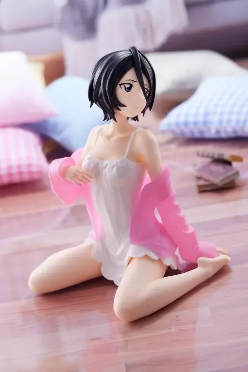 Thumbnail: Anime figure in white lingerie and pink robe, sitting on floor, pillows.