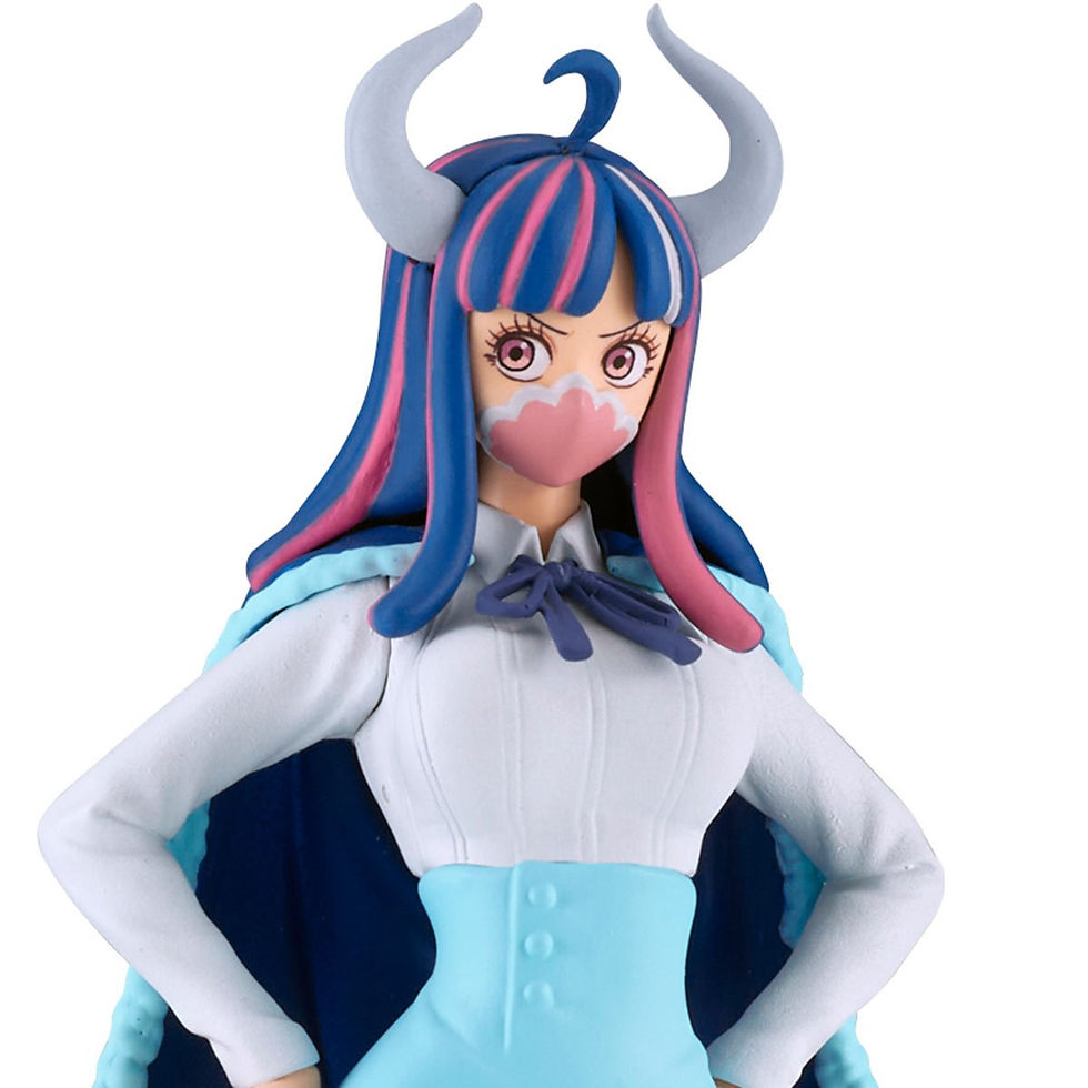 Thumbnail: One Piece figure of Ulti with horns and blue hair in white clothing.