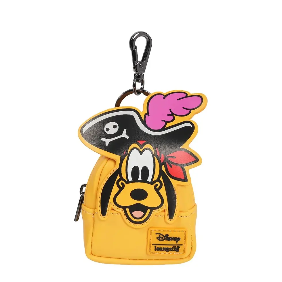 Thumbnail: Yellow Pluto pirate themed Loungefly mini backpack keychain, Disney logo present