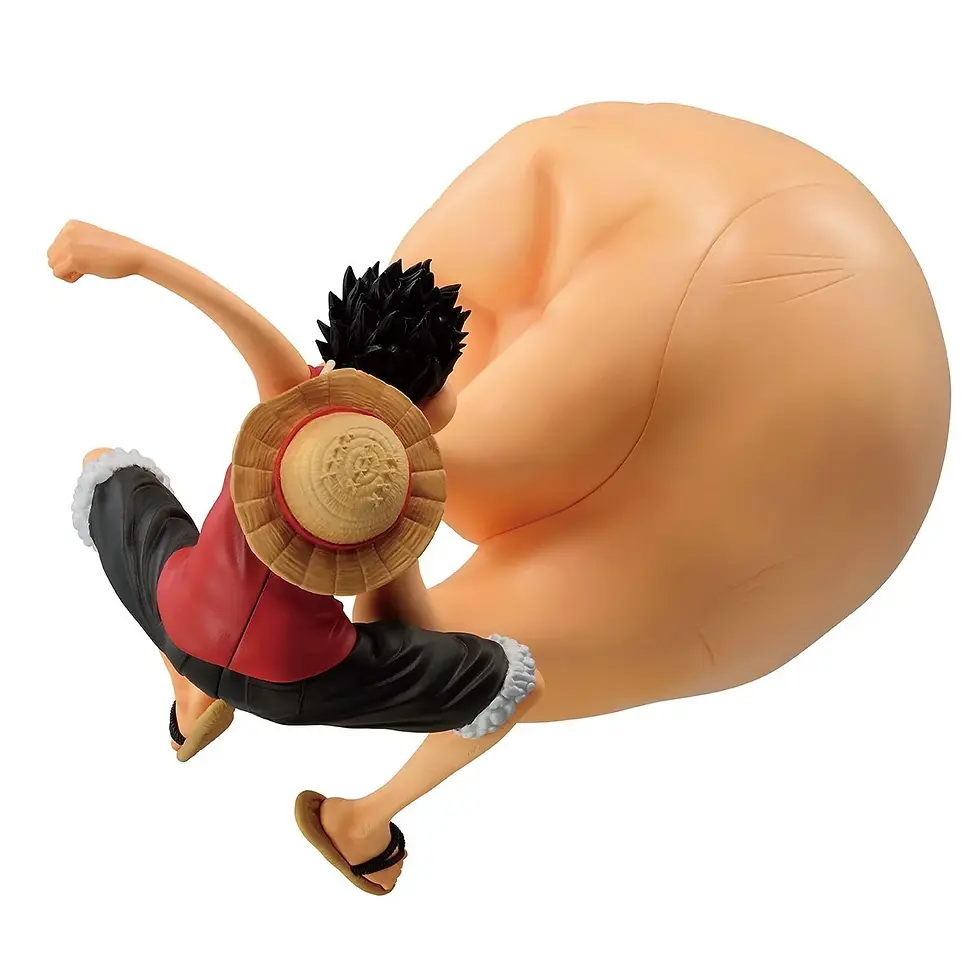 Thumbnail: Monkey D. Luffy punches with a giant hand; one piece action figure moment.