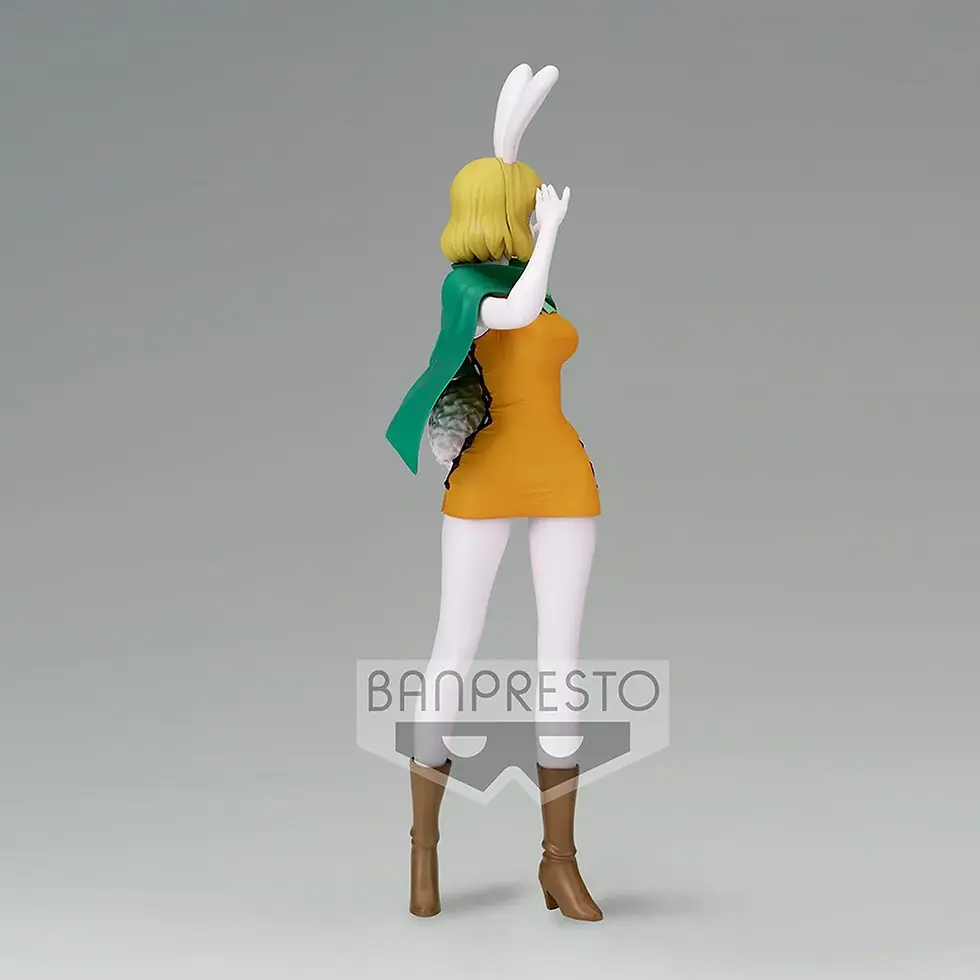 Thumbnail: Female anime figure wearing cape and orange dress BANPRESTO on base, studio shot.