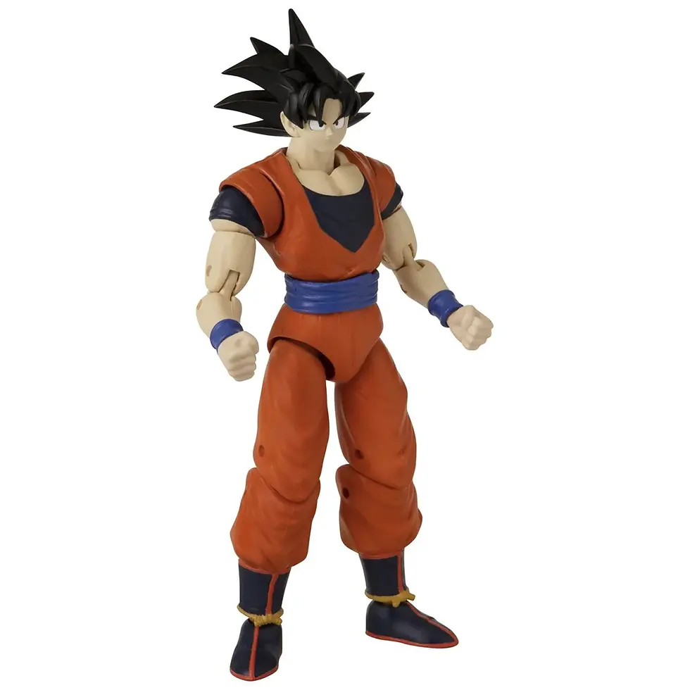 Thumbnail: Goku action figure in orange outfit stands with serious expression and posture.