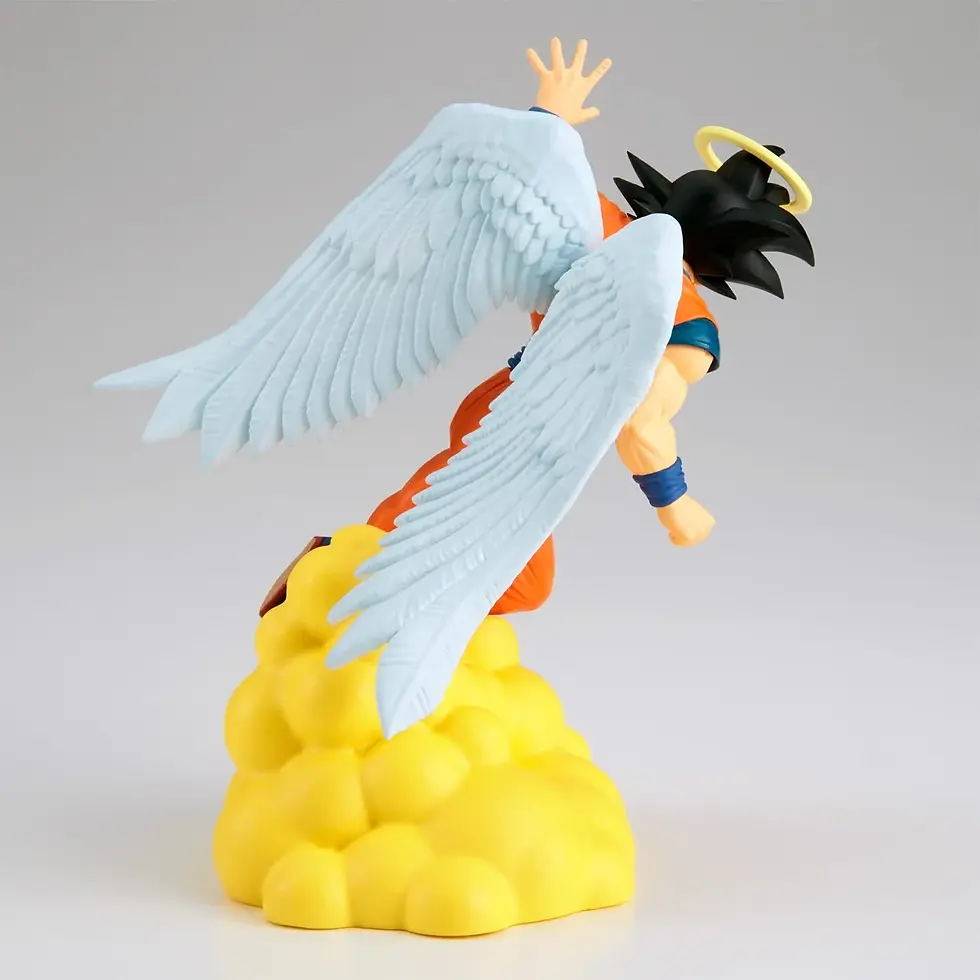 Thumbnail: Goku figurine with wings and halo on a yellow cloud, ready to ascend.