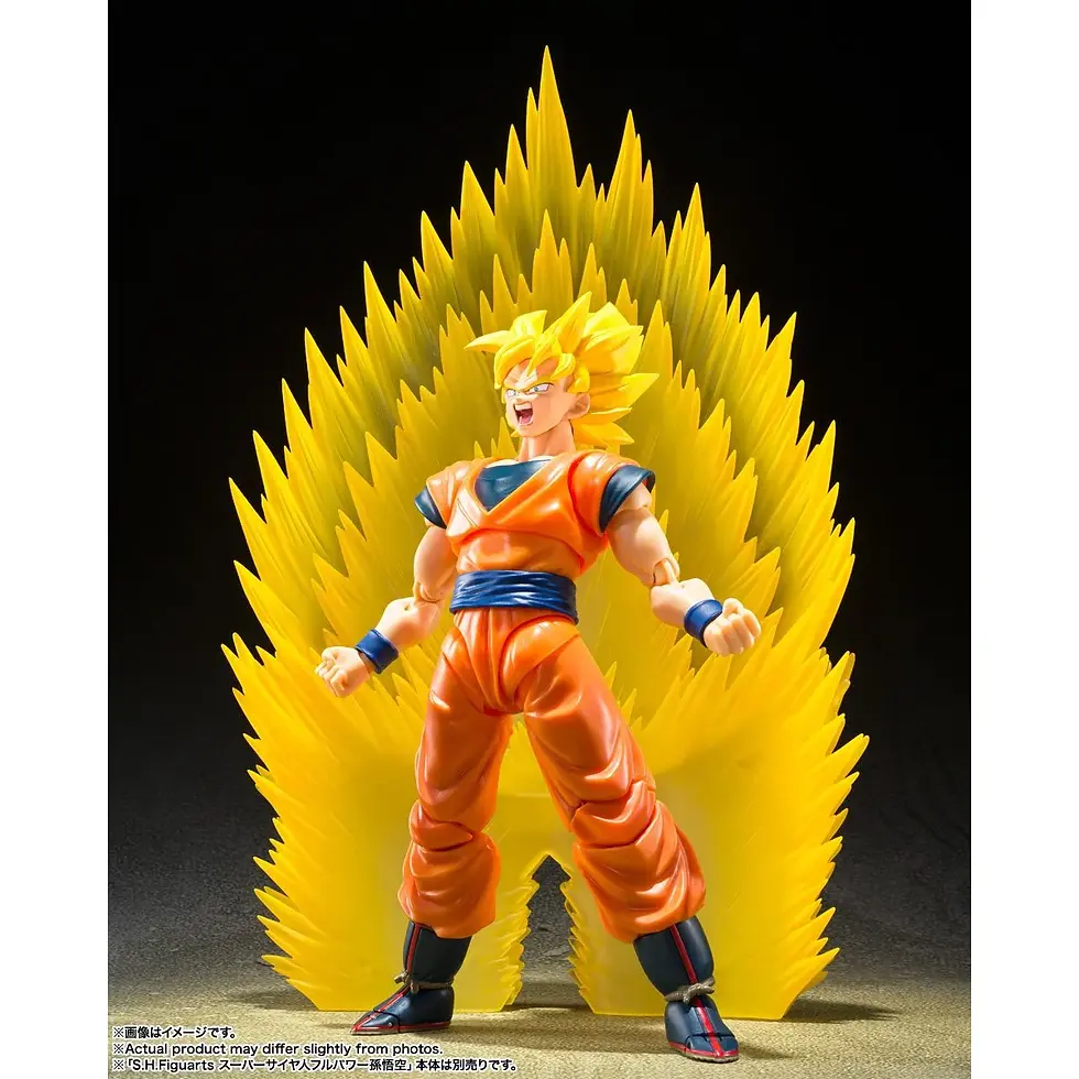 Thumbnail: Goku in action figure with a yellow aura. Dragon Ball Z figure.