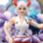 Yamato from One Piece anime figure smiling with white and red outfit.