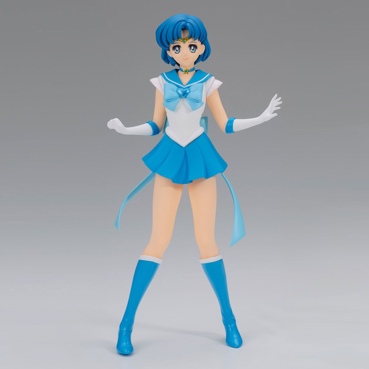Sailor Mercury figure in blue and white costume, standing on a surface.