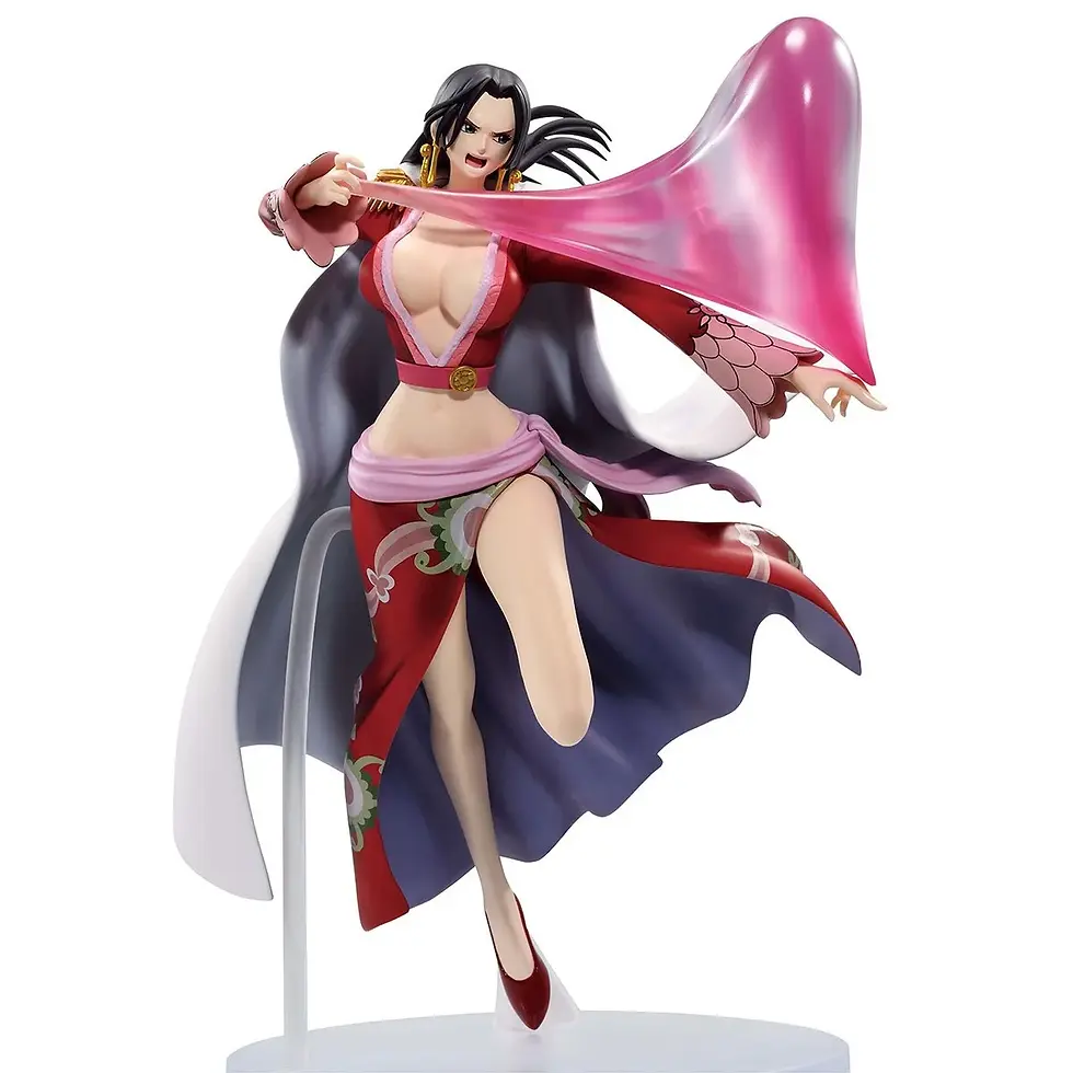 Thumbnail: Boa Hancock figure in red dress and cape, dynamic pose, One Piece statue.