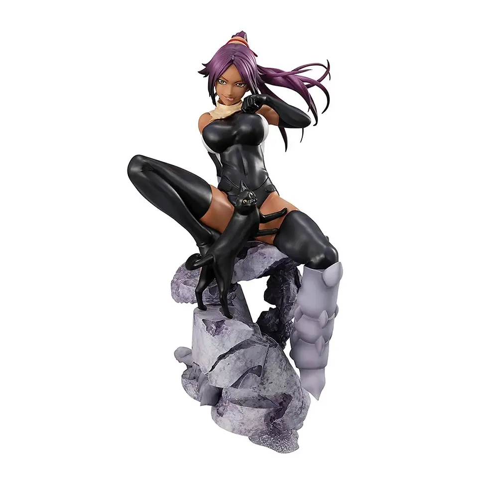 Thumbnail: Yoruichi statue in black attire posing on a rocky base, anime figure collectible