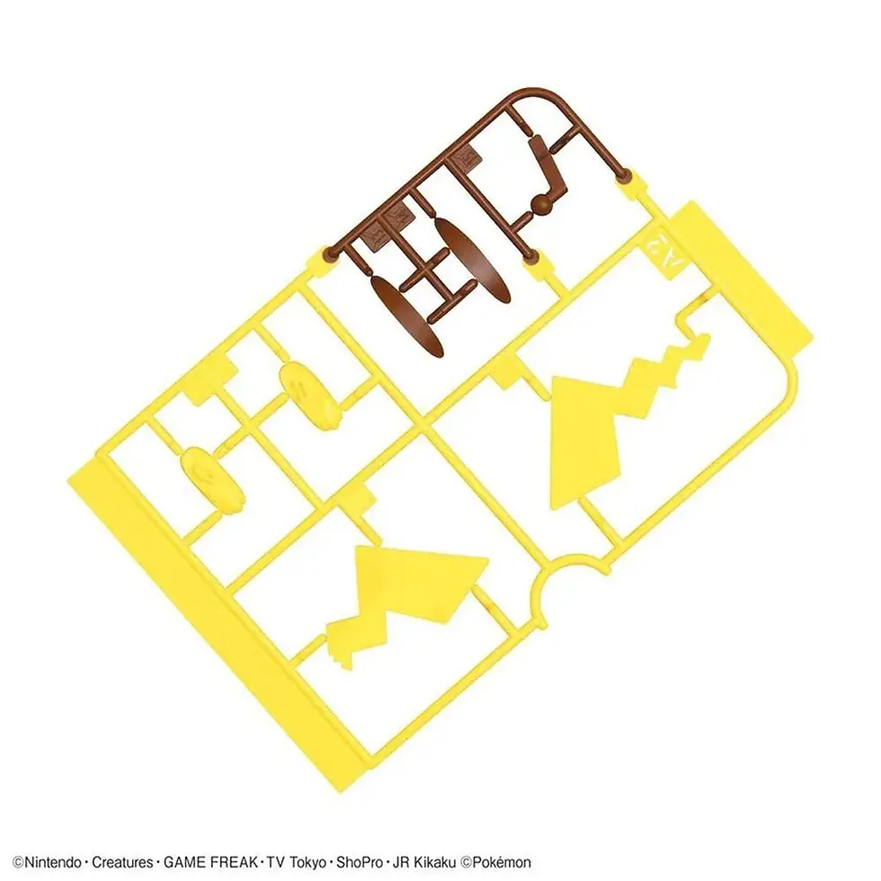 Thumbnail: Yellow Pikachu model kit with brown parts, ready for assembly, Pokémon