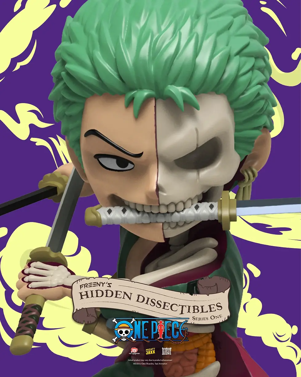 Thumbnail: Zoro Hidden Dissectibles figure, displaying swords and half-skeleton design, One Piece series.