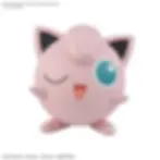 Thumbnail: Pink Jigglypuff figure winking with text, Pokémon, white background, 2021.