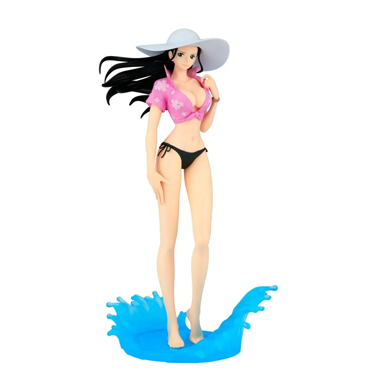 Nico Robin figure in swimwear, standing over a blue wave, One Piece S-Hawk The Grandline Series DXF Statue.