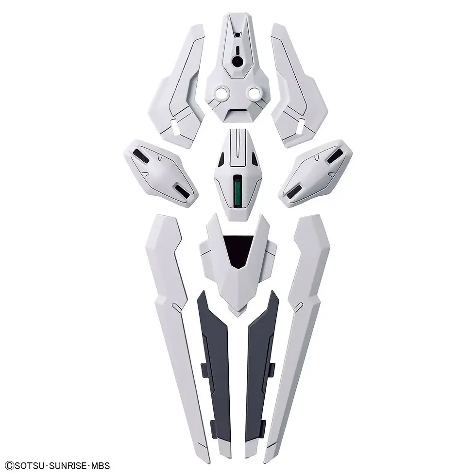 Thumbnail: White Gundam model kit parts arranged on a white surface, ready to assemble.