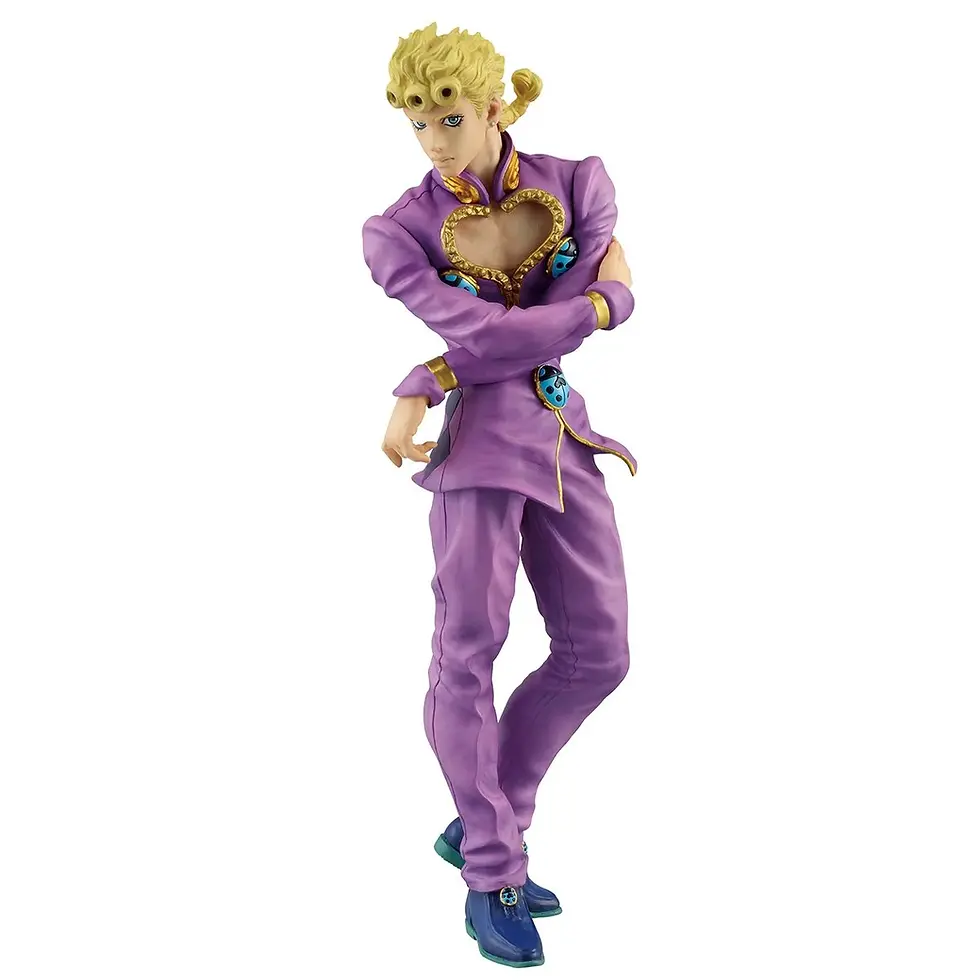 Thumbnail: Giorno Giovanna figure, standing with arms crossed, in a purple suit and shoes.
