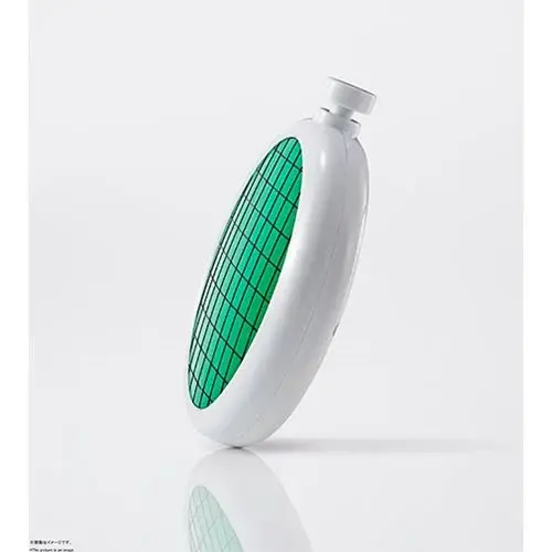 Thumbnail: White and green water bottle. Clear cap and grid design, studio shot.