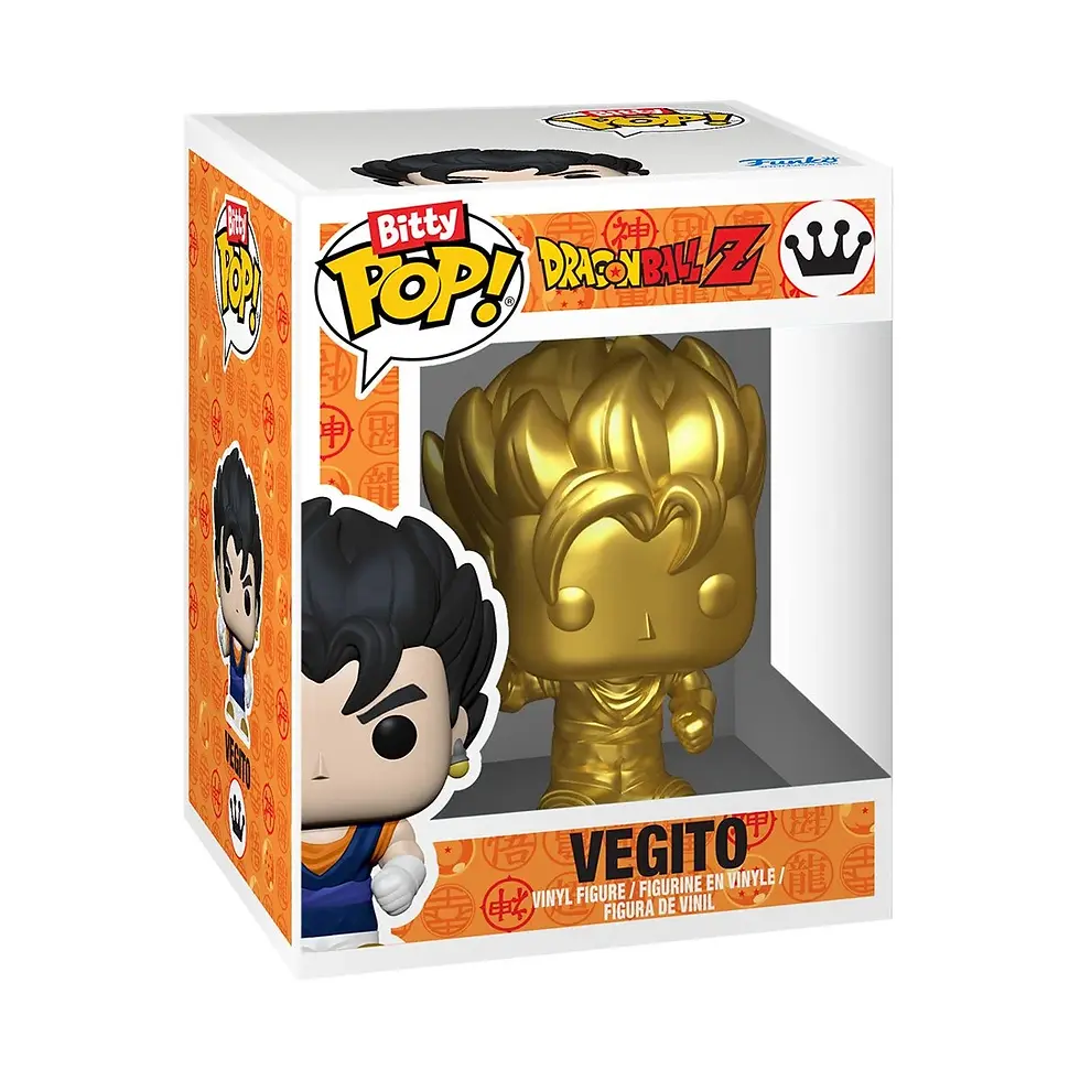 Thumbnail: Golden Vegito Funko Pop figure in box with Dragon Ball Z branding.