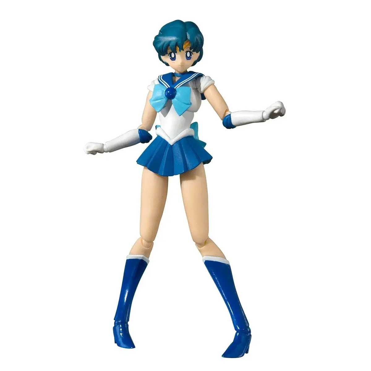 Sailor Mercury action figure, blue and white outfit, dynamic pose, smiling face.