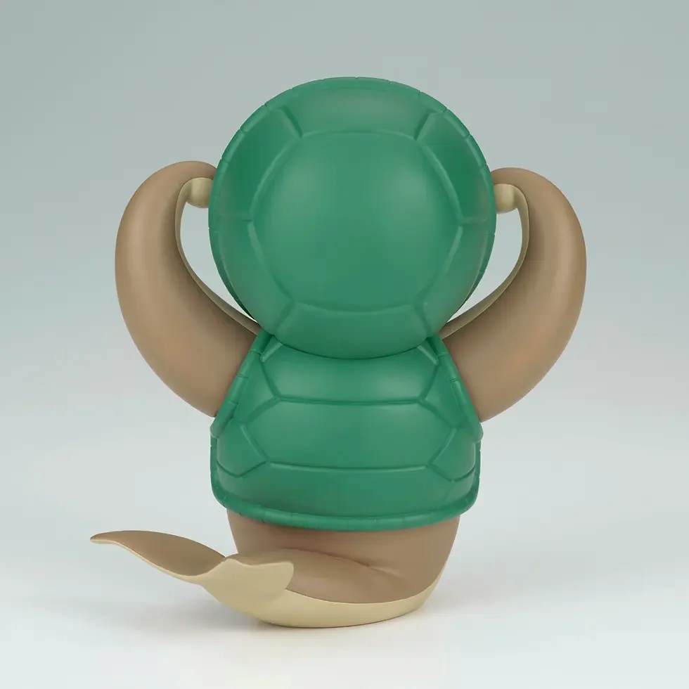Thumbnail: Toy turtle figurine with green shell and brown arms, sitting alone on display.