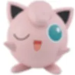 Thumbnail: Pink Jigglypuff toy winking with happy expression, round body, small arms