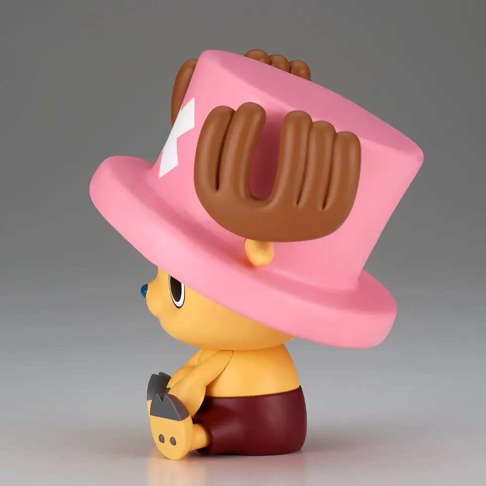 Thumbnail: Tony Tony Chopper figure, pink hat, sitting, anime, One Piece collectibles, toy