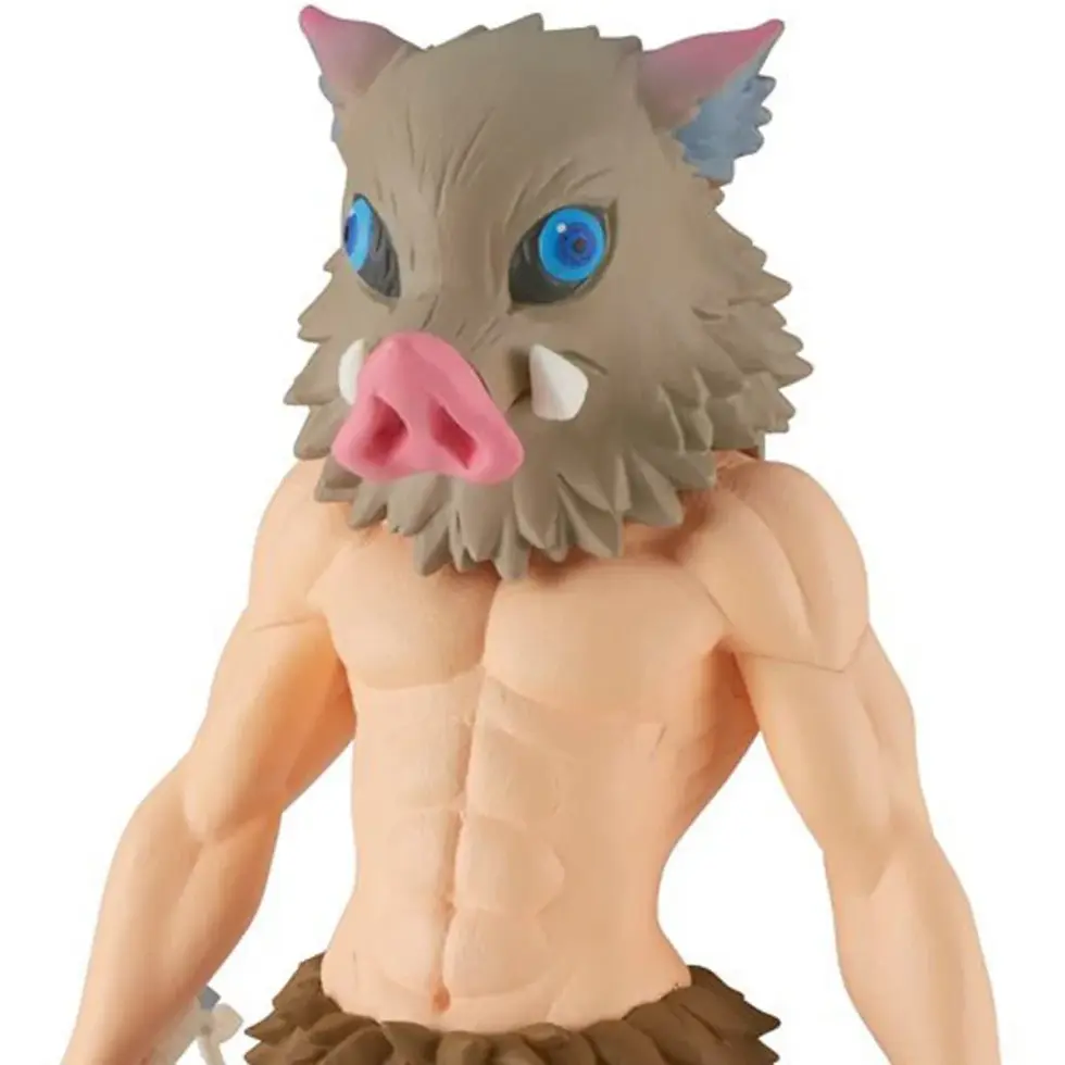 Thumbnail: Inosuke Hashibira figure from Demon Slayer with boar head looking forward.