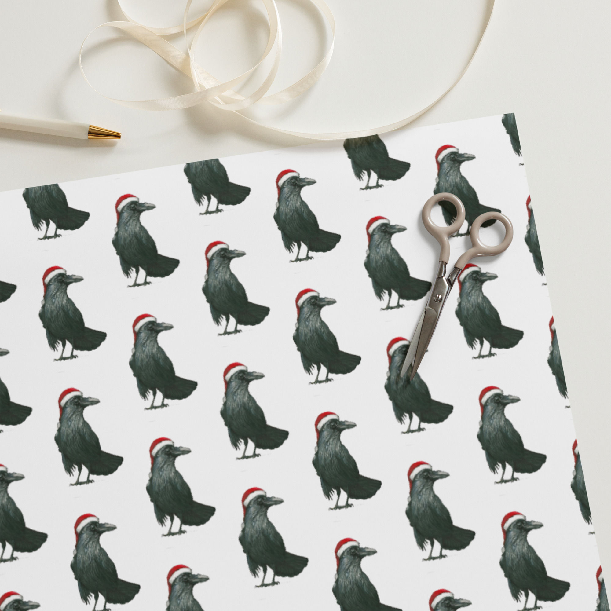Santa Crow Wrapping Paper Sheets