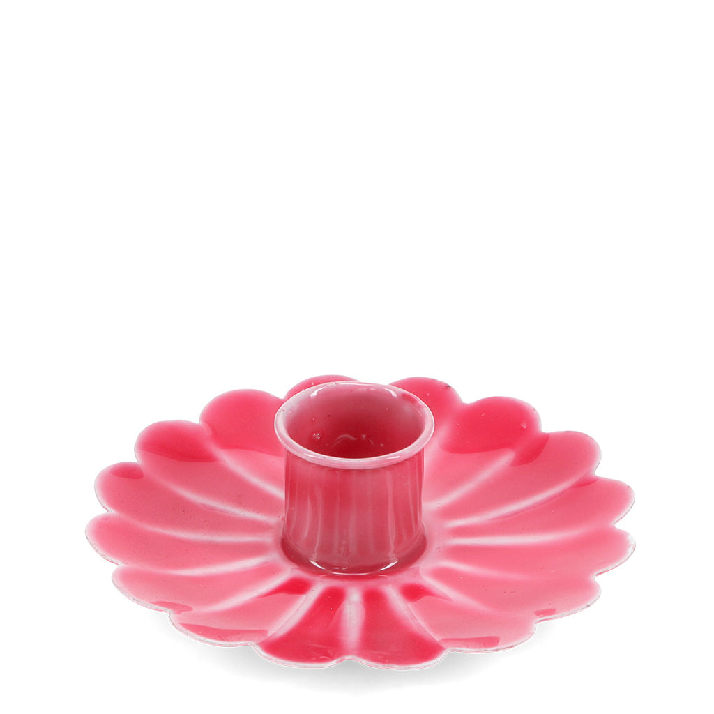 ENAMEL FLAT FLOWER CANDLE HOLDER VIBRANT PINK