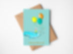 Duck Egg Blue Birthday Card with Whale cartoon carrying balloons