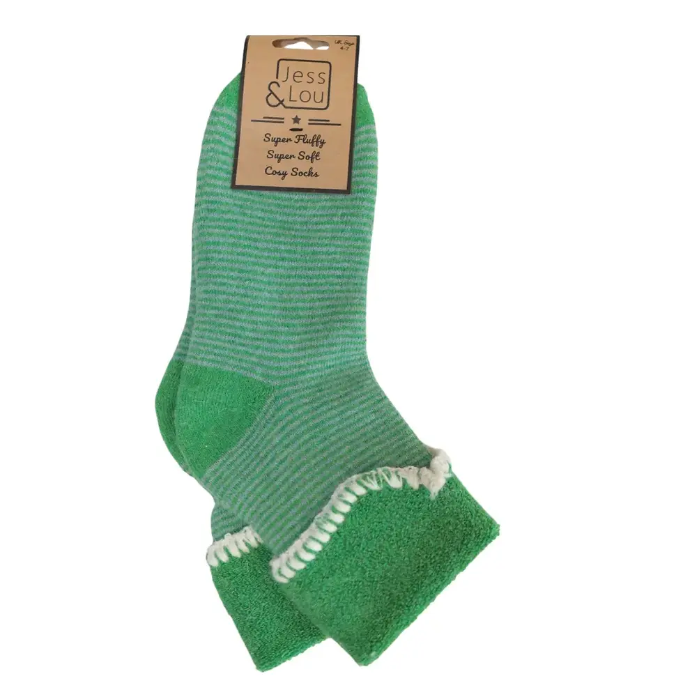 GREEN THIN STRIPE COSY CUFF SOCKS