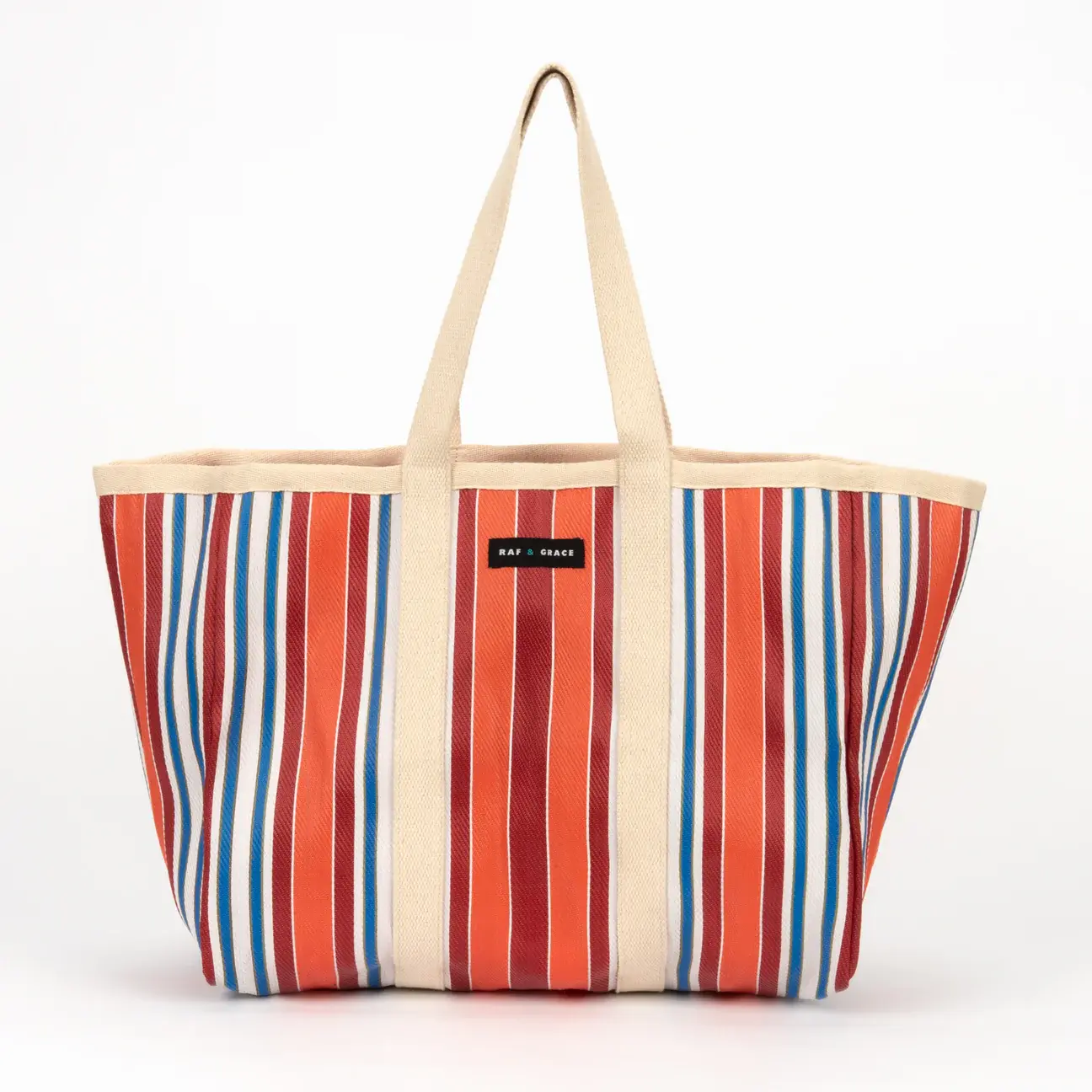 RAF & GRACE LARGE RECYCLED PLASTIC ORANGE & RED STRIPE SHOPPER