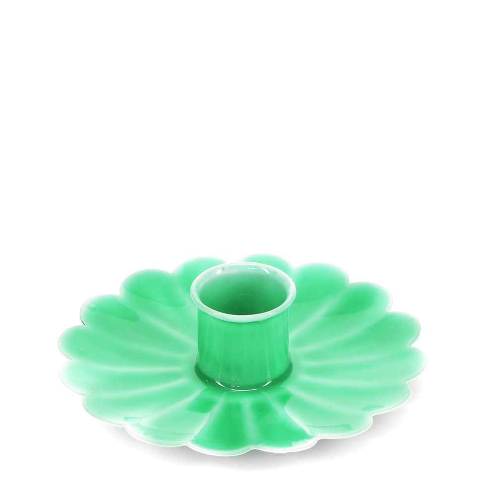 Thumbnail: ENAMEL FLAT FLOWER CANDLE HOLDER GREEN