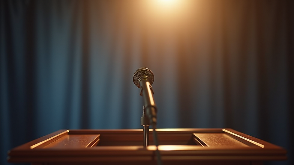 Eye-level view of a podium with a microphone ready for a speaker