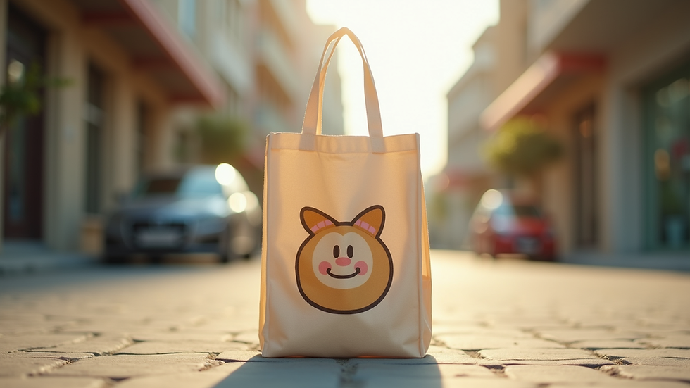 Eye-level view of reusable anime tote bag with eco-friendly design