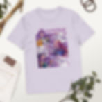 Lavender HuntRx K-Pop Demon Hunters t-shirt front flat lay with Rumi Mira Zoey collage graphic