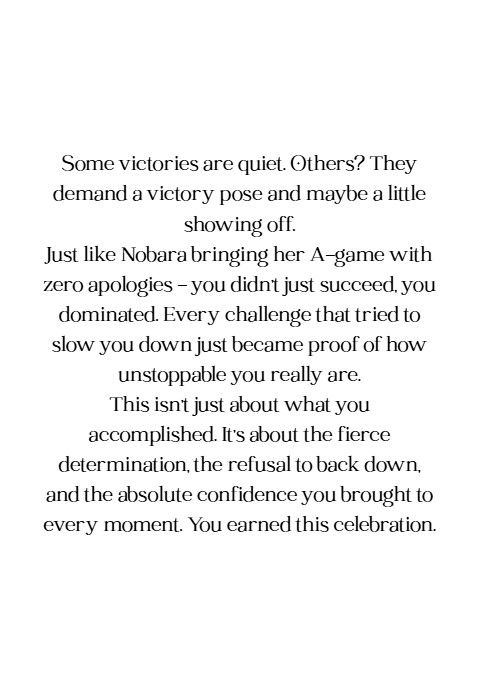 Nobara Kugisaki celebration card inside with empowering celebration message, anime greeting card for Jujutsu Kaisen fans.