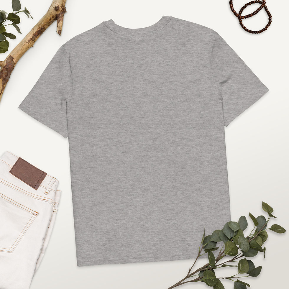Thumbnail: Back view of plain gray organic cotton t-shirt, flat lay on white background