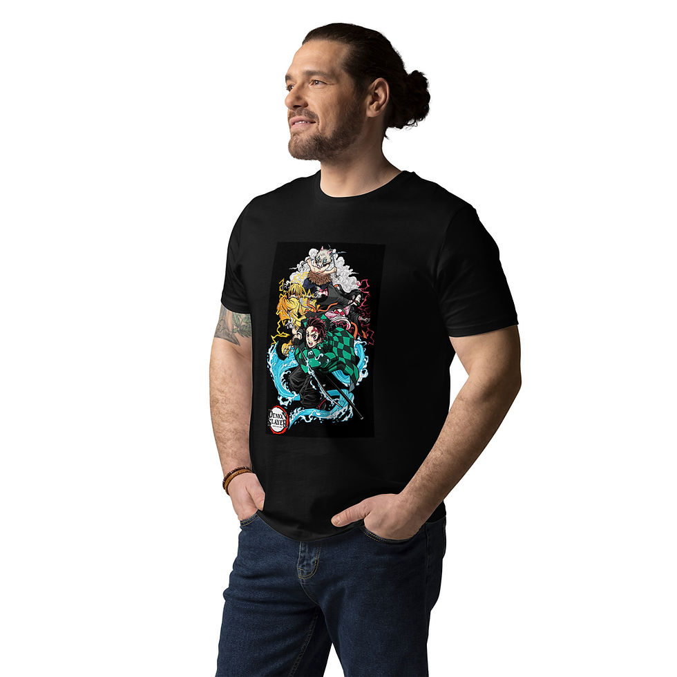 Thumbnail: Male model wearing black Demon Slayer anime t-shirt, casual standing pose