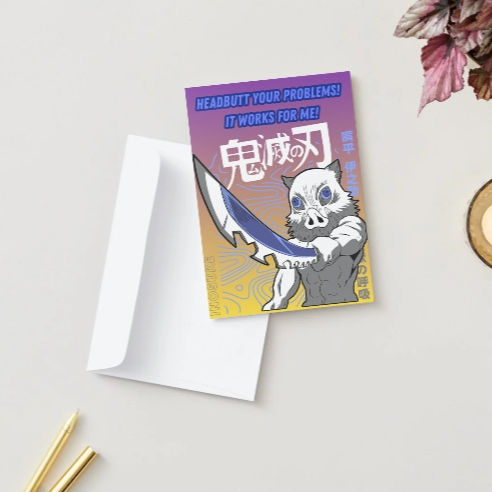 Thumbnail: Demon Slayer Inosuke Humor Card – Anime Greeting Card