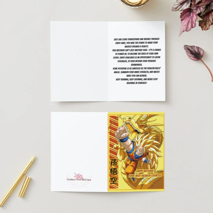 Thumbnail: Goku Super Saiyan Form 3 Birthday Card – Dragon Ball Anime Greeting Card