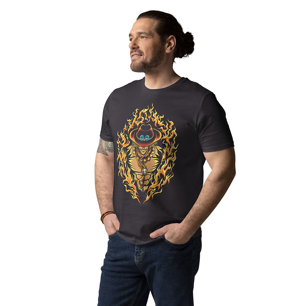 Thumbnail: Male model wearing black Ace One Piece anime t-shirt, casual standing pose